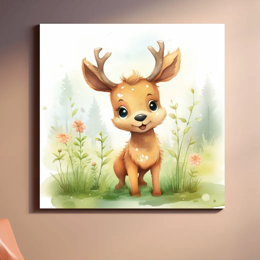 Cute Watercolor Baby Deer Illustration - Woodland Nursery Animal Wall Art