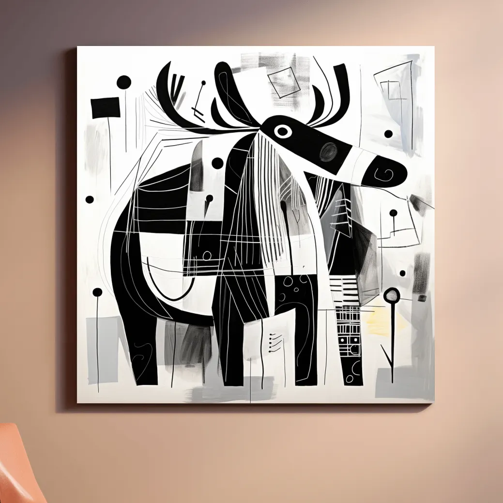 Abstract mid-century style painting of a moose