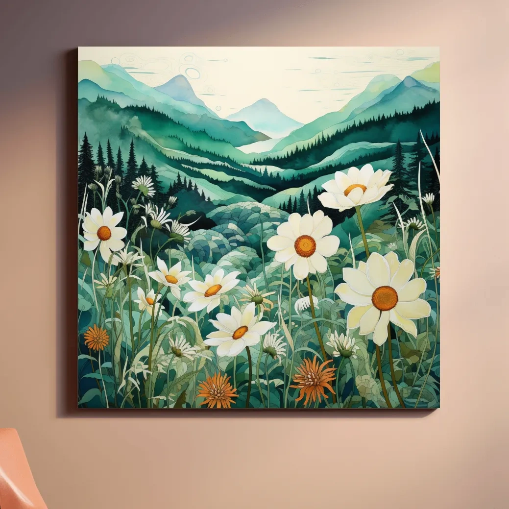 Flowers in the alpine meadows, watercolour illustration