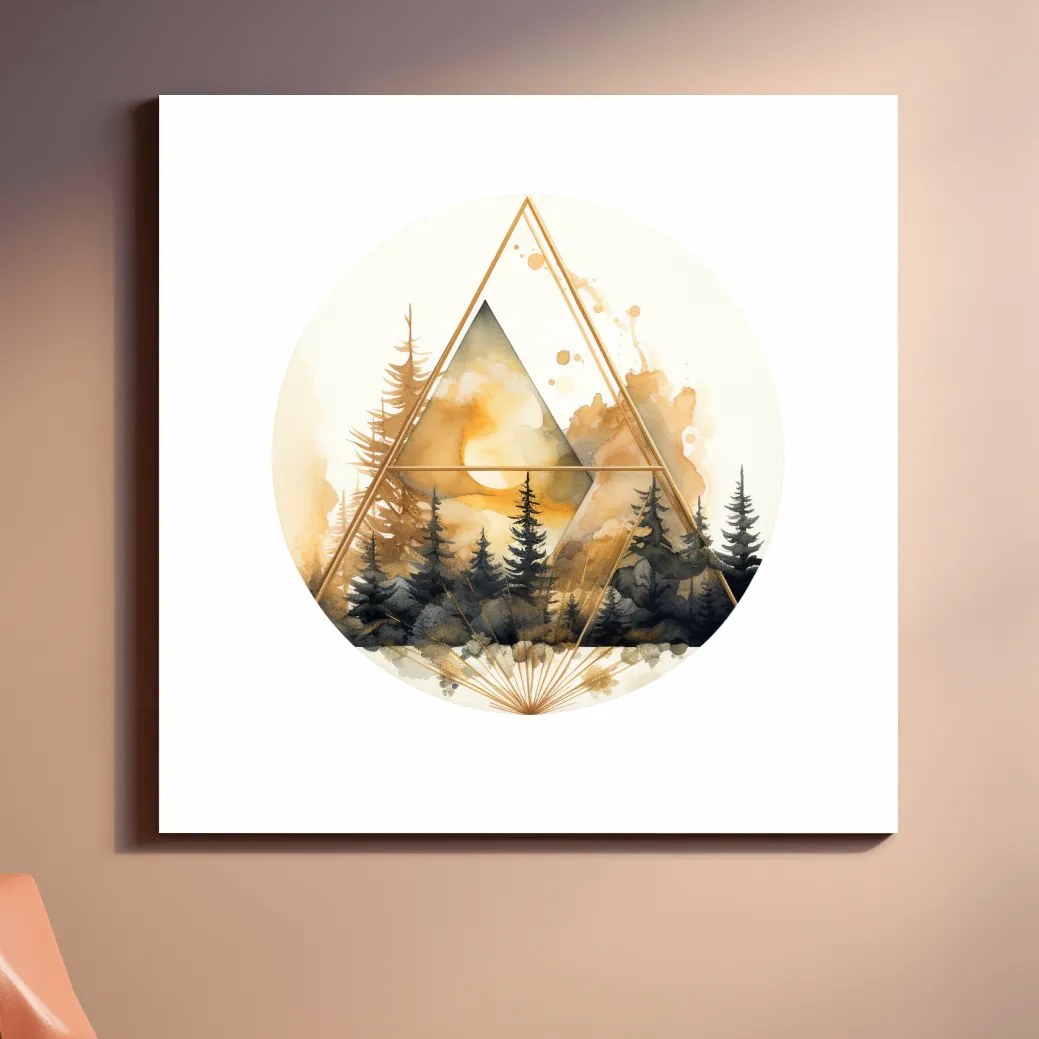 Elegant triangular rustic tree watercolour artwork