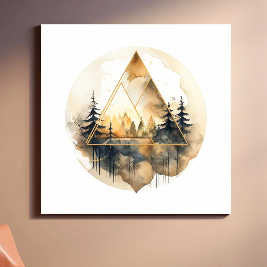 Rustic geometric forest watercolour painting, minimal and elegant