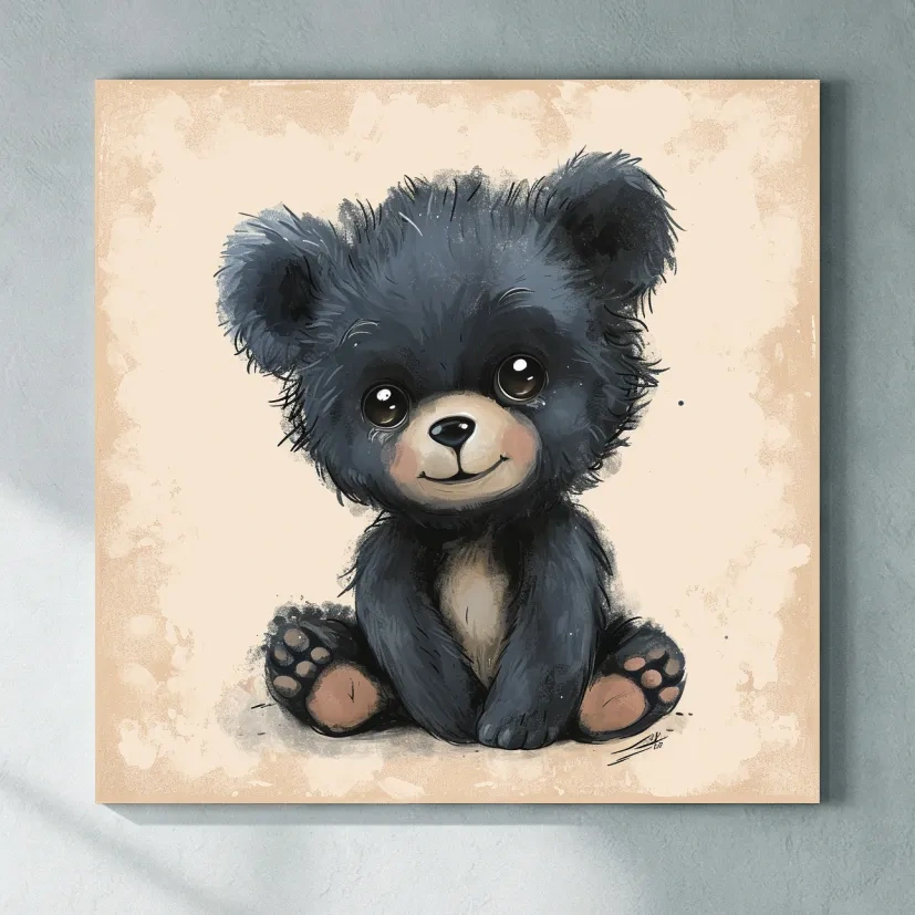 Cute Baby Bear Cub Painting - Whimsical Nursery Animal Wall Art