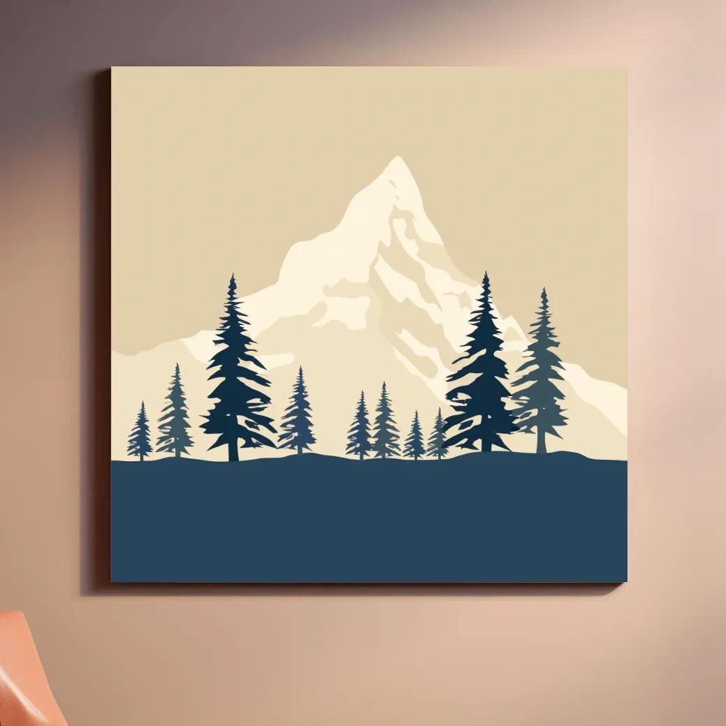 Treeline before the glacier, simple flatcolour 2d rustic mountain artwork