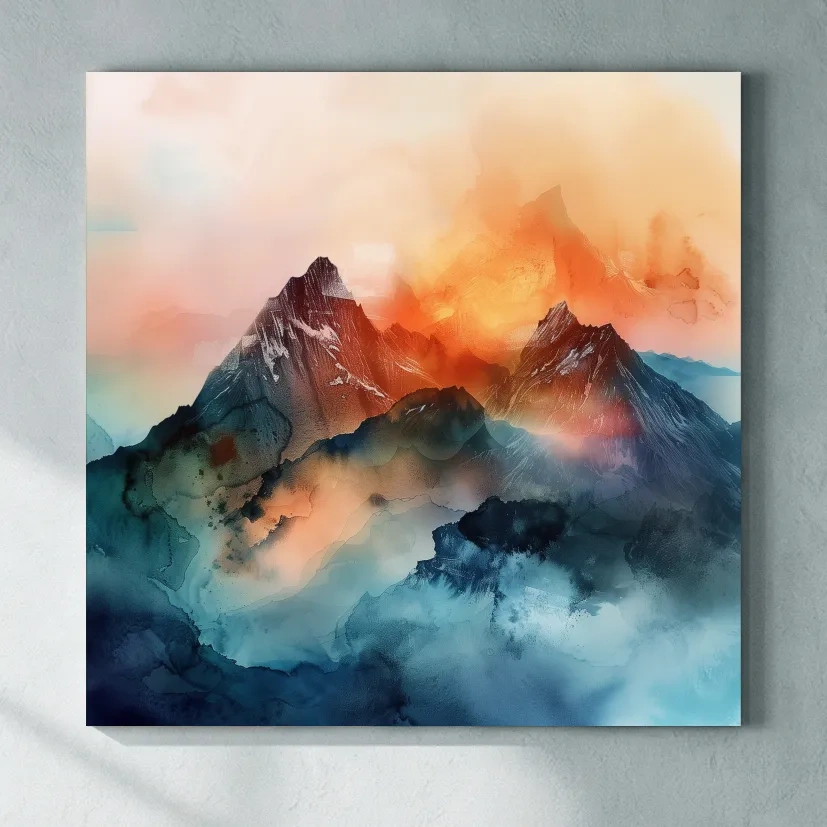 Vibrant Abstract Alpine Mountain Sunrise - Watercolor Landscape Artwork