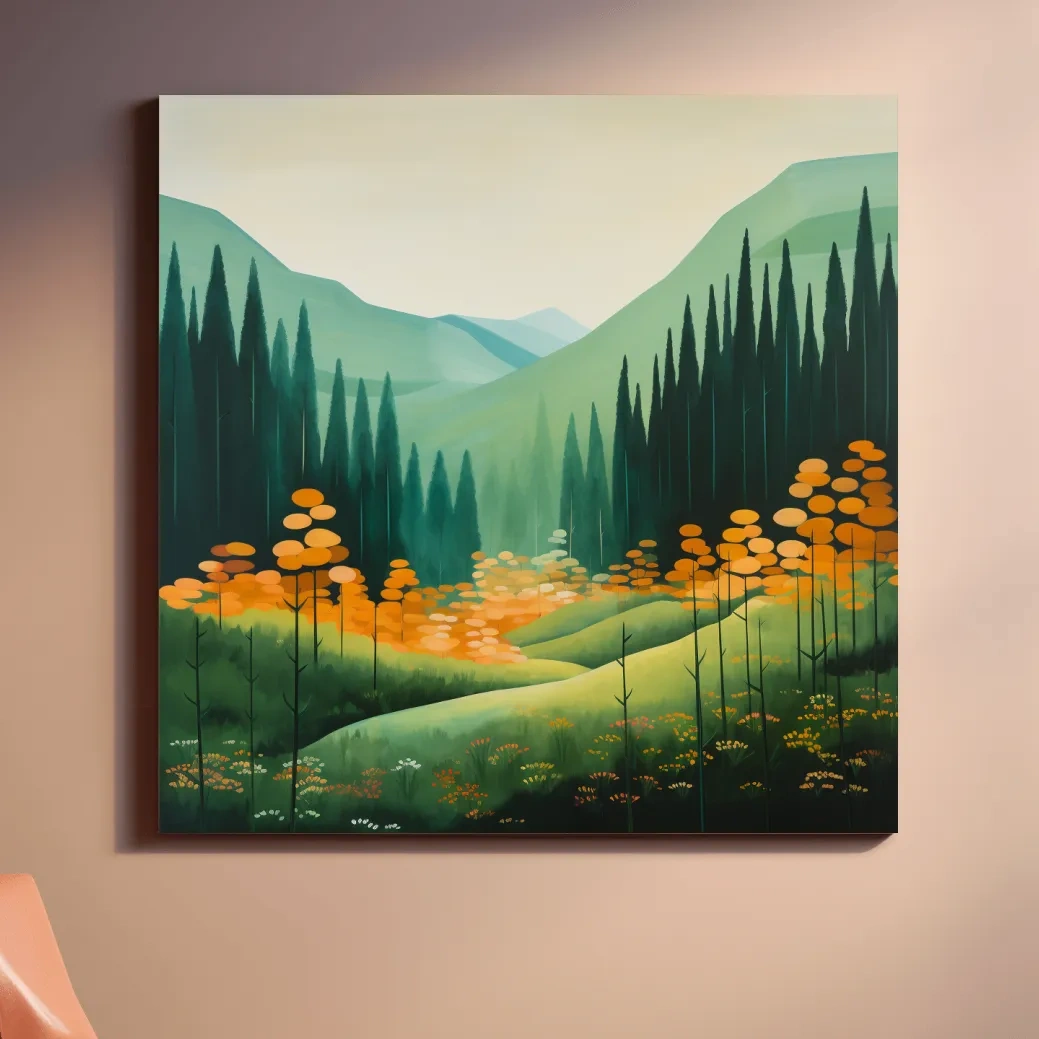 Serene Alpine Valley Pine Forest - Autumn Mountain Landscape Wall Art