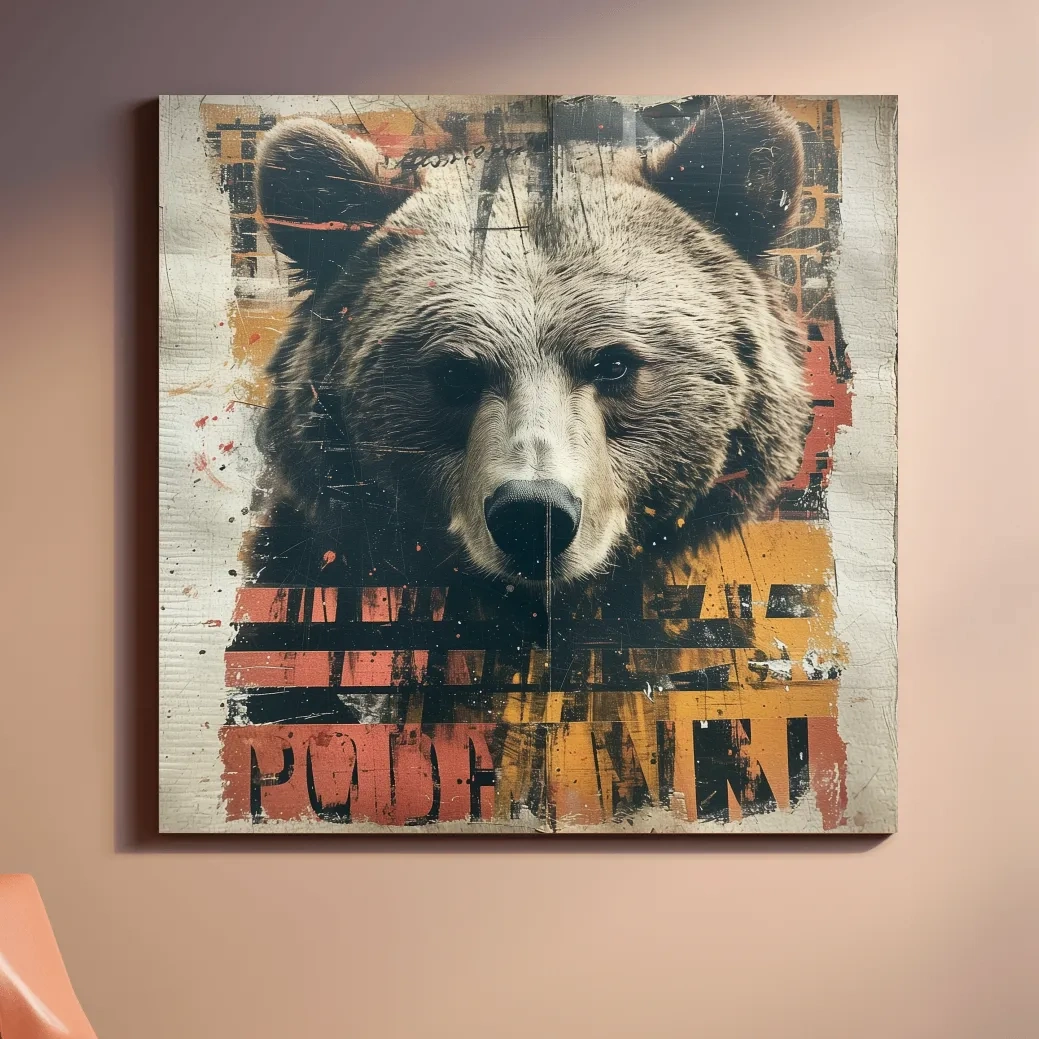 Grizzly bear collage artwork illustration