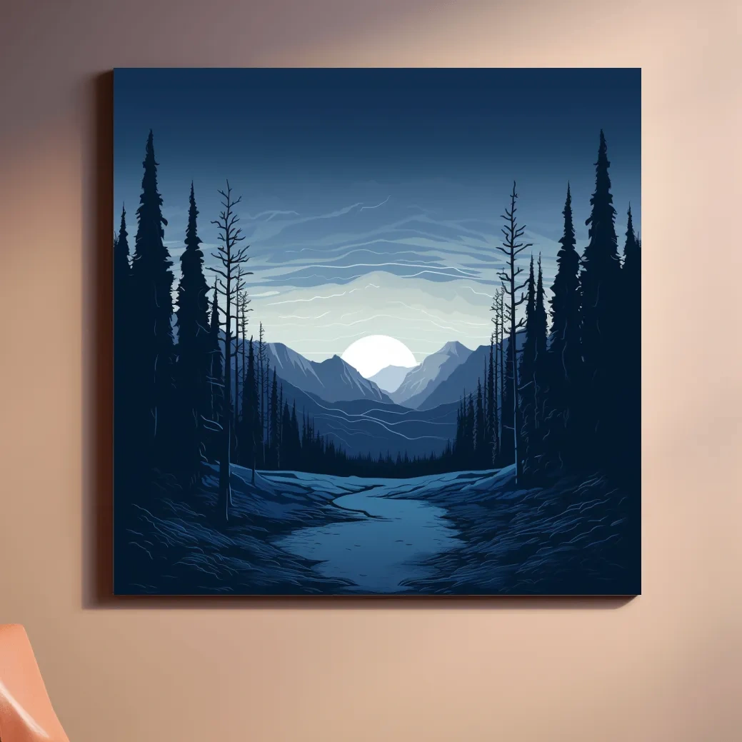 2d vector mountain art, dusk in the alpine meadows