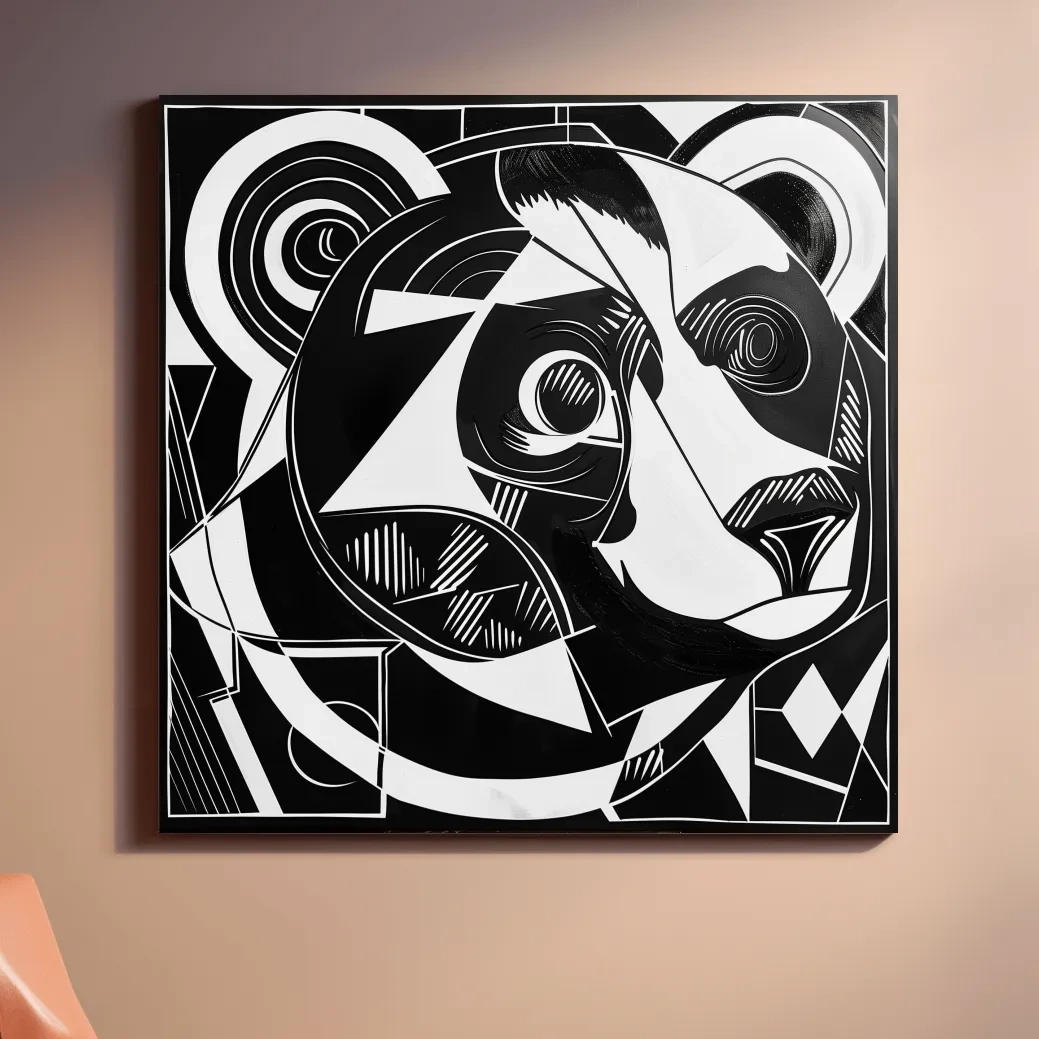 Cubism style abstract painting of a black bear, modern wall art