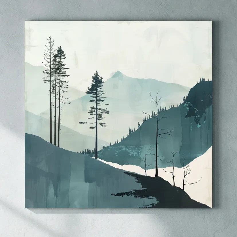Minimalist Nordic Forest Artwork - Scandinavian Alpine Mountain Wall Art