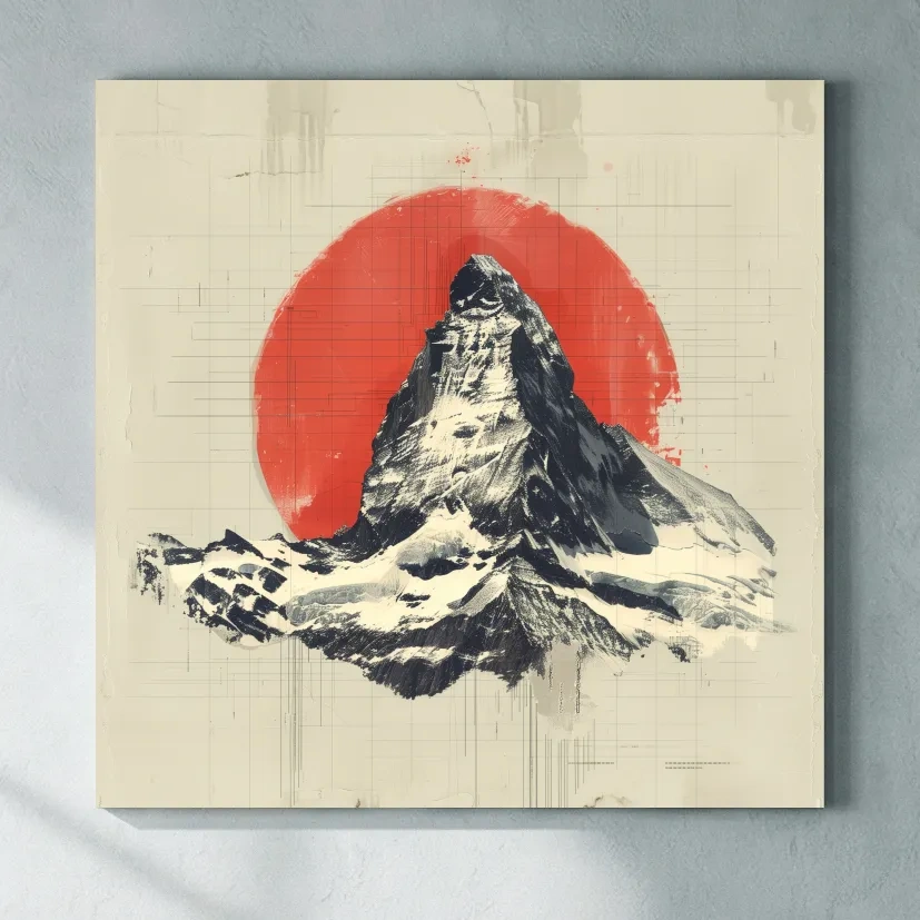 Minimalist Matterhorn Swiss Alps Mountain Peak Sunset - Japandi Style Illustation Wall Art