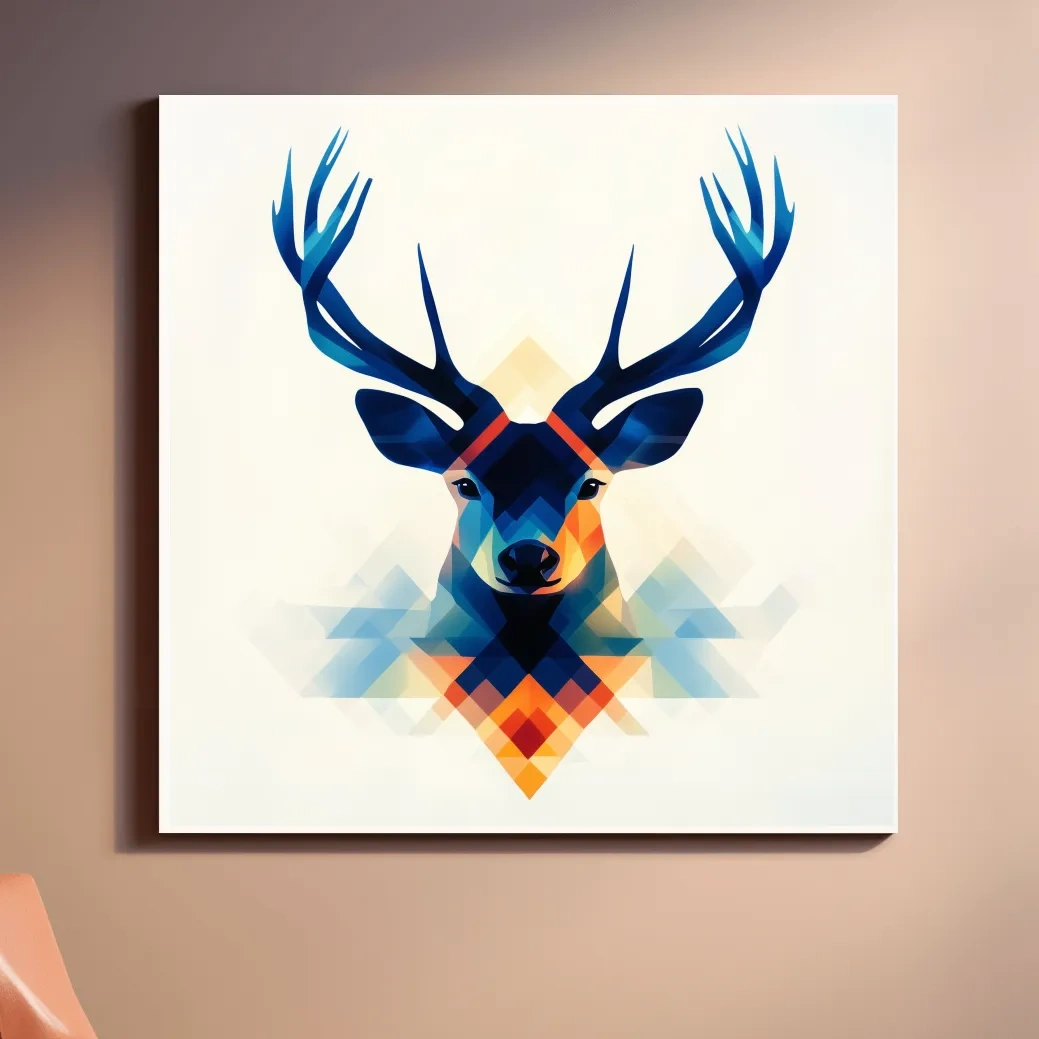 Geometric Stag Head Illustration - Colorful Abstract Wildlife Wall Art