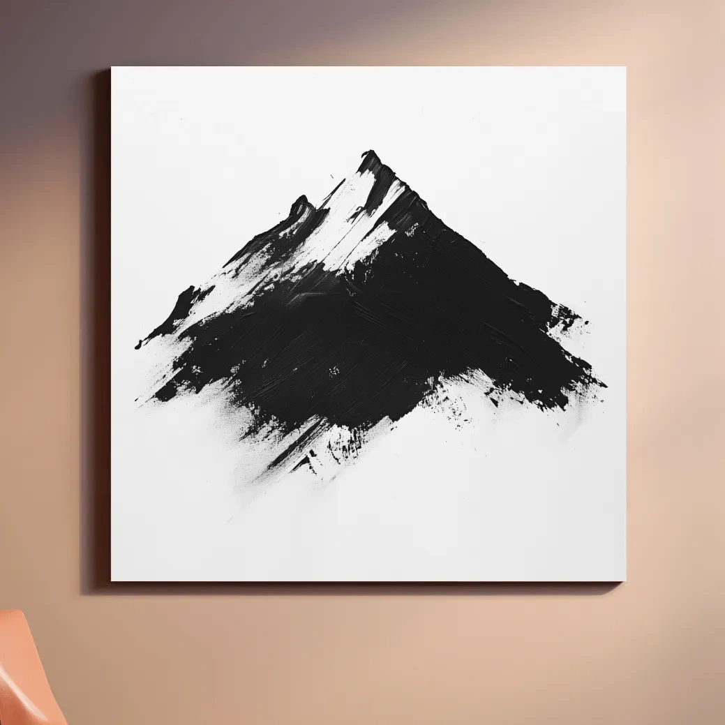 Modern abstract wall art, defined brush strokes black & white mountain painting