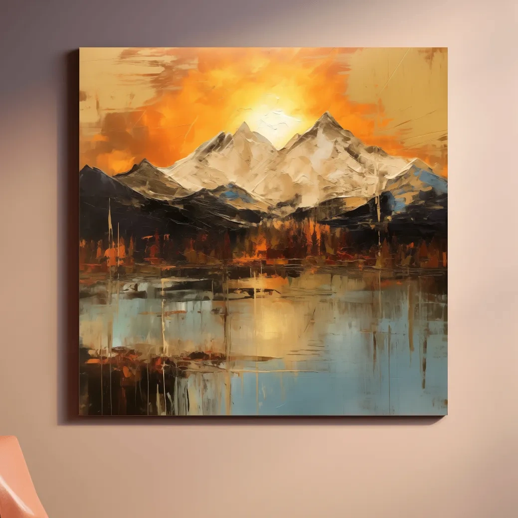Sunset mountain artwork, oil painting style wall art print