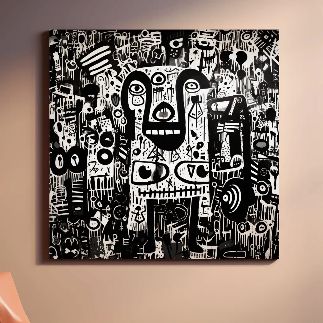 Black And White Abstract Graffiti Bear - Urban Street Art Wall Artwork