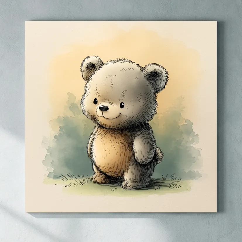 Cute Watercolor Teddy Bear Illustration - Whimsical Nursery Animal Wall Art