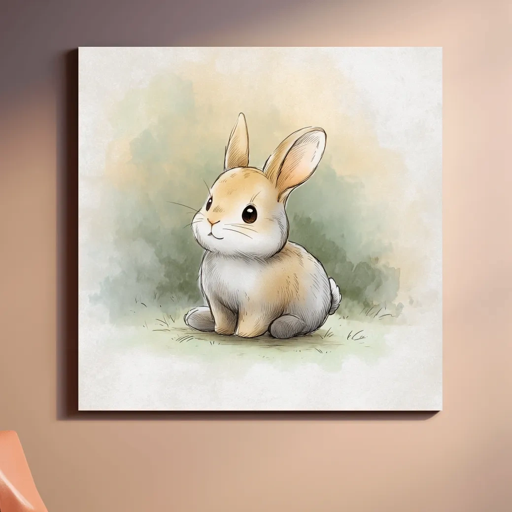 Cute Baby Bunny Watercolor Illustration - Whimsical Nursery Animal Wall Art