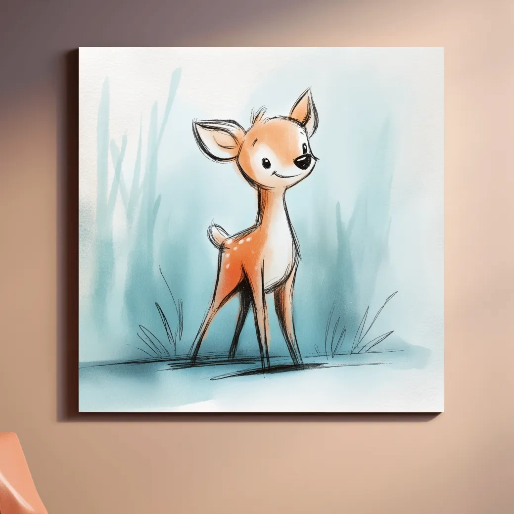 Cute Baby Deer Watercolor Illustration - Whimsical Woodland Nursery Wall Art