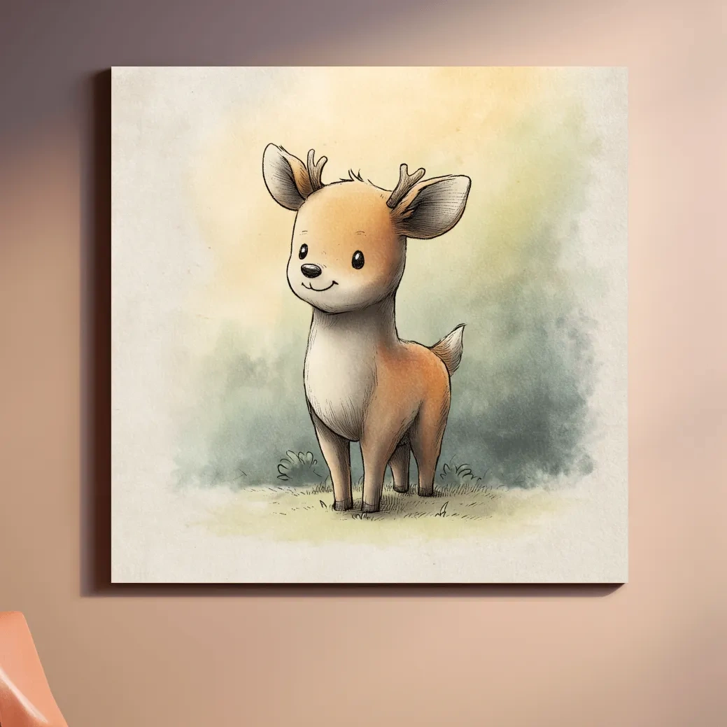 Cute Baby Deer Watercolor Illustration - Whimsical Woodland Nursery Wall Art