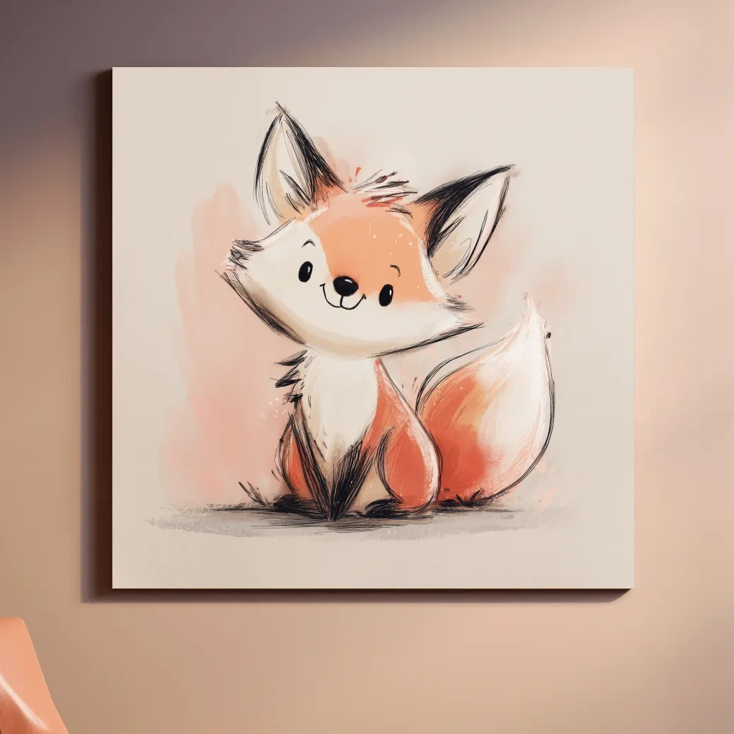 Cute Watercolor Baby Fox Illustration - Whimsical Woodland Nursery Wall Art