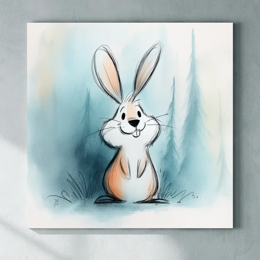 Cute Watercolor Bunny Illustration - Whimsical Woodland Nursery Wall Art