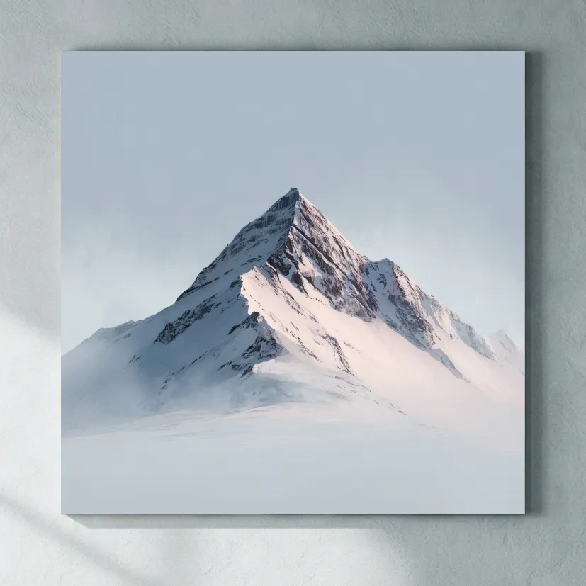 Minimalist Snowy Alpine Peak Painting - Serene Winter Mountain Wall Art