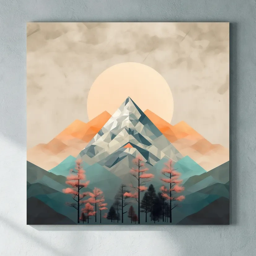 Minimalist Alpine Mountain Sunrise Artwork - Modern Landscape Wall Art