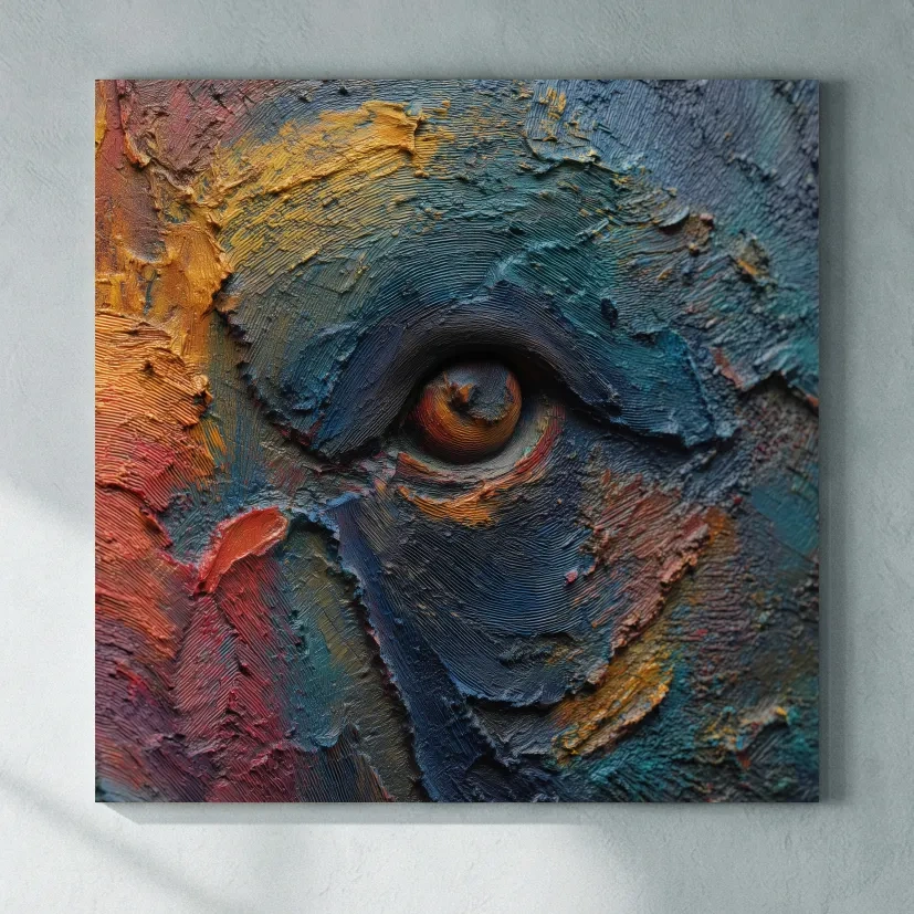 Abstract Bear Eye Impasto Style Artwork - Bold Colorful Wildlife Wall Art