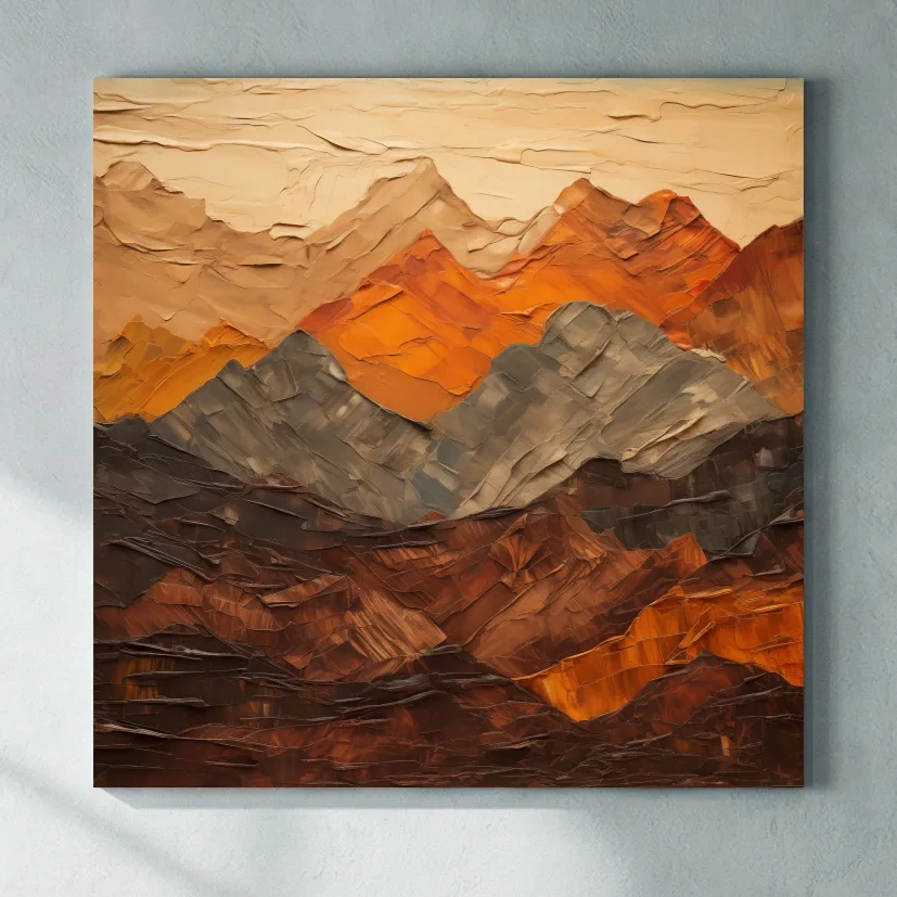 Textured Impasto Style Mountain Range - Rustic Earthy Abstract Wall Art