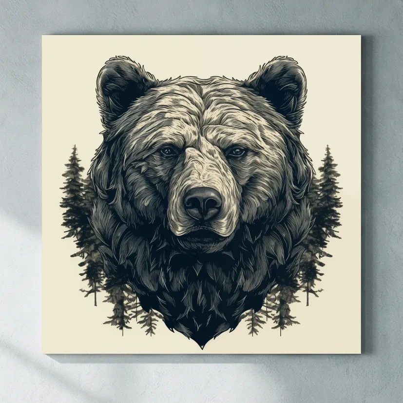 Grizzly Bear Portrait Illustration Artwork - Vintage Wilderness Forest Wall Art