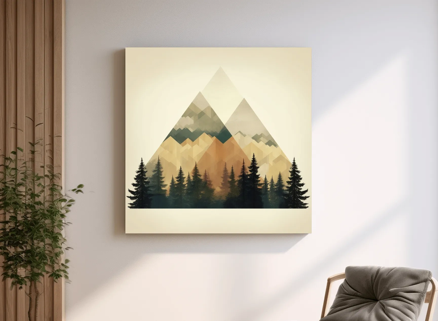 Geometric Mountain Peaks With Pine Forest - Minimalist Scandinavian Alpine Artwork