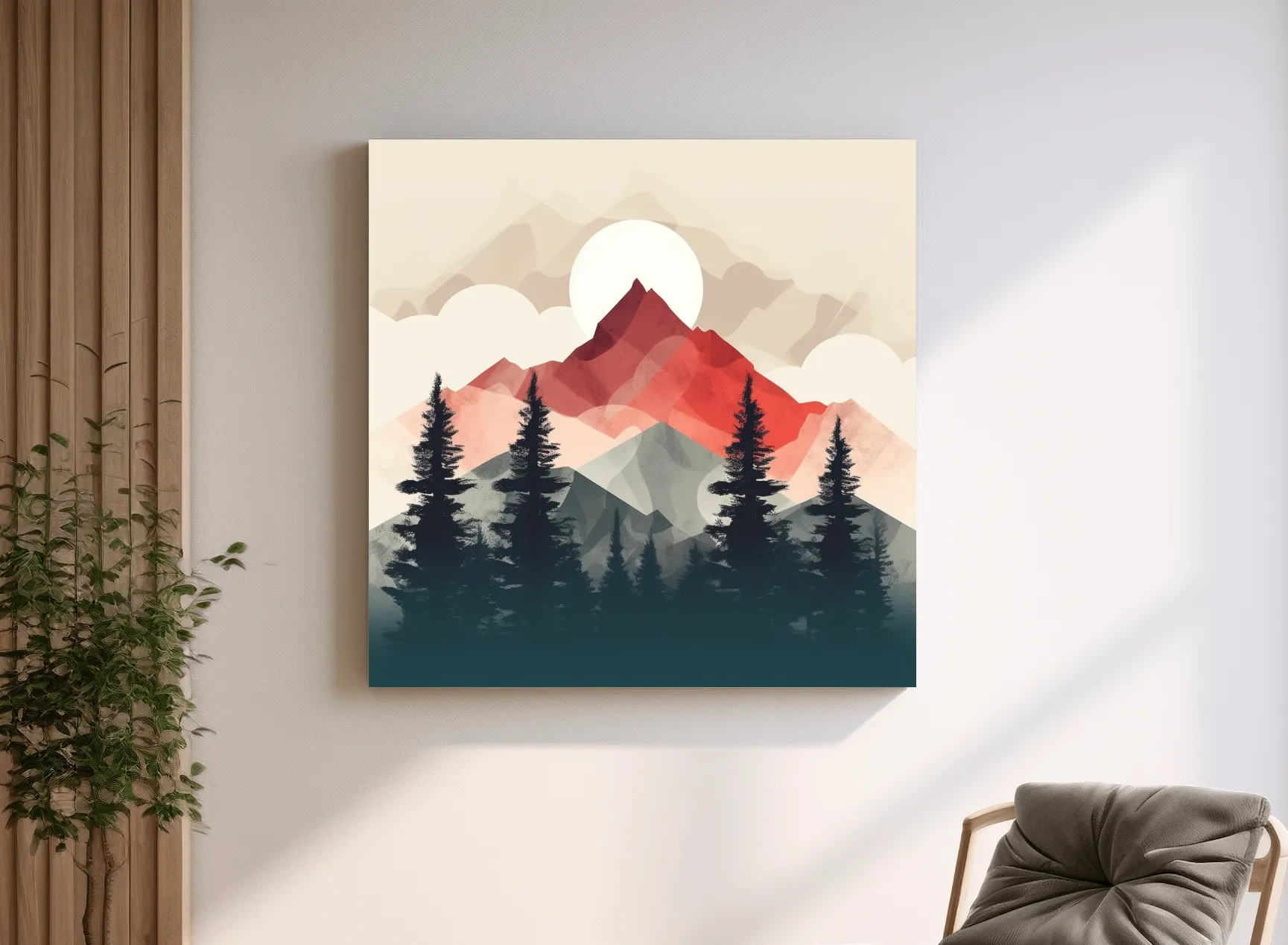 Minimal Alpine Mountain Sunrise - Pine Forest Wall Art