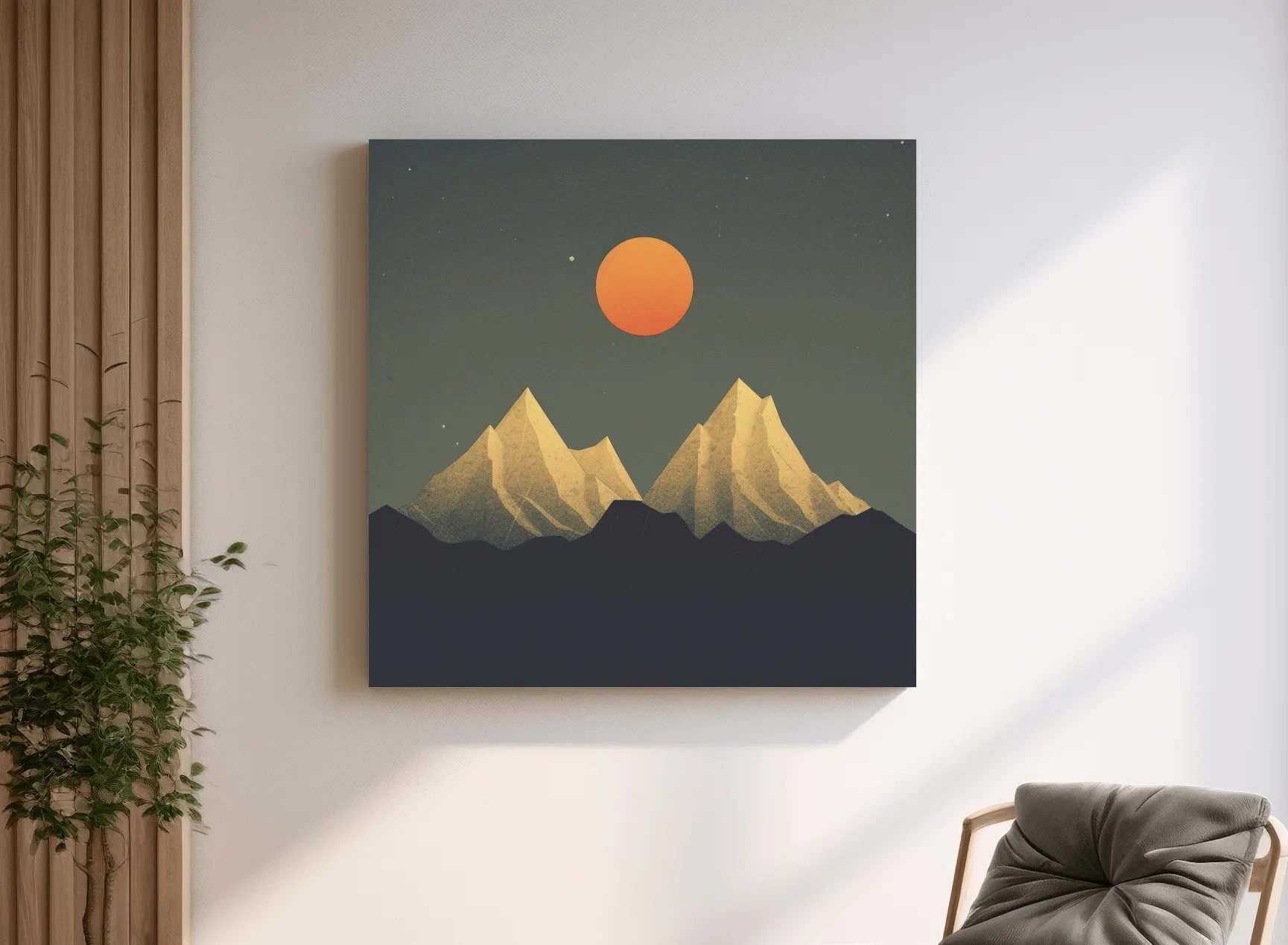 Minimalist Alpine Mountain Sunset - Mid Century Landscape Wall Art