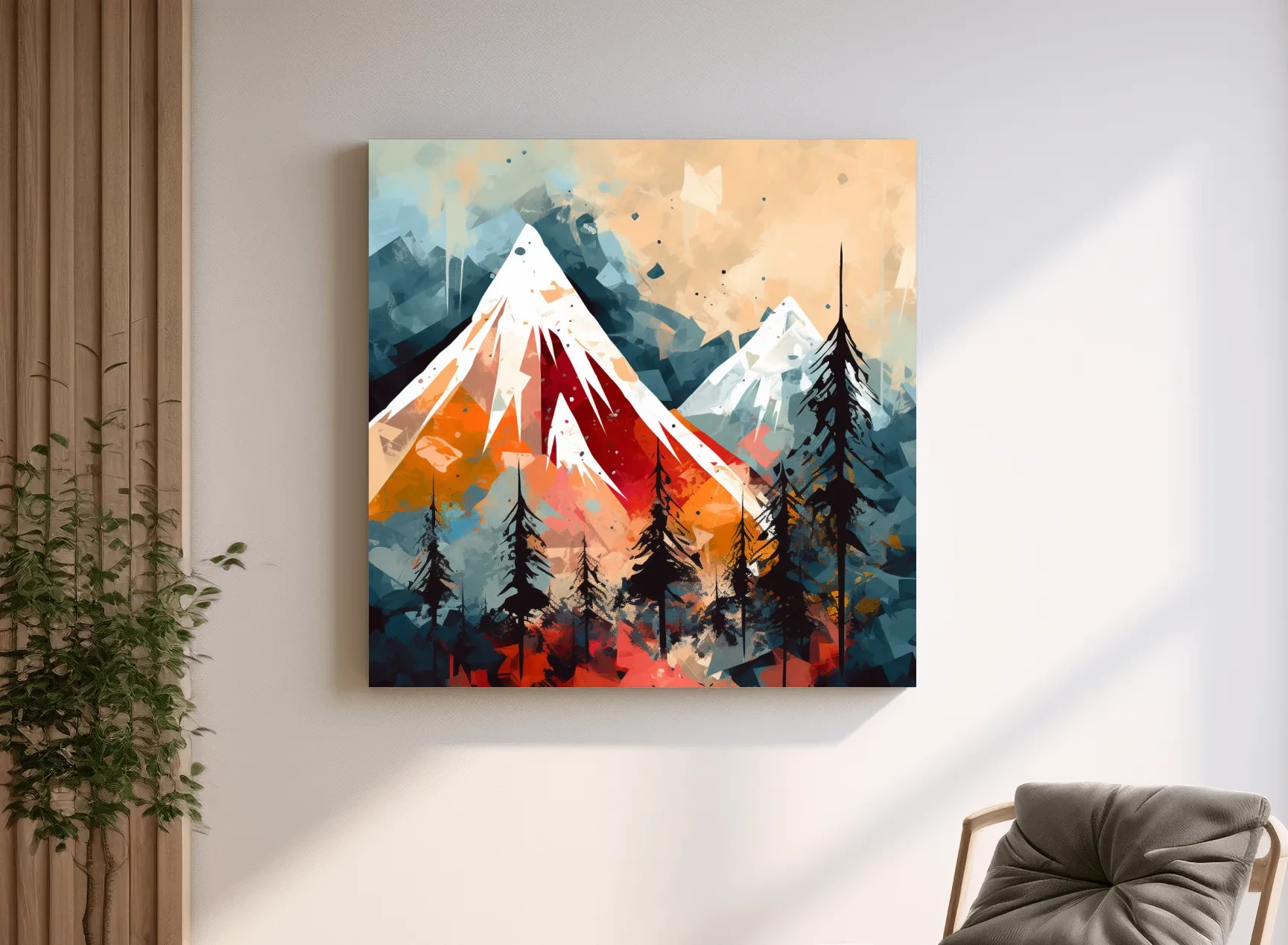 Rustic Abstract Mountain Peaks And Pine Forest - Landscape Wall Art