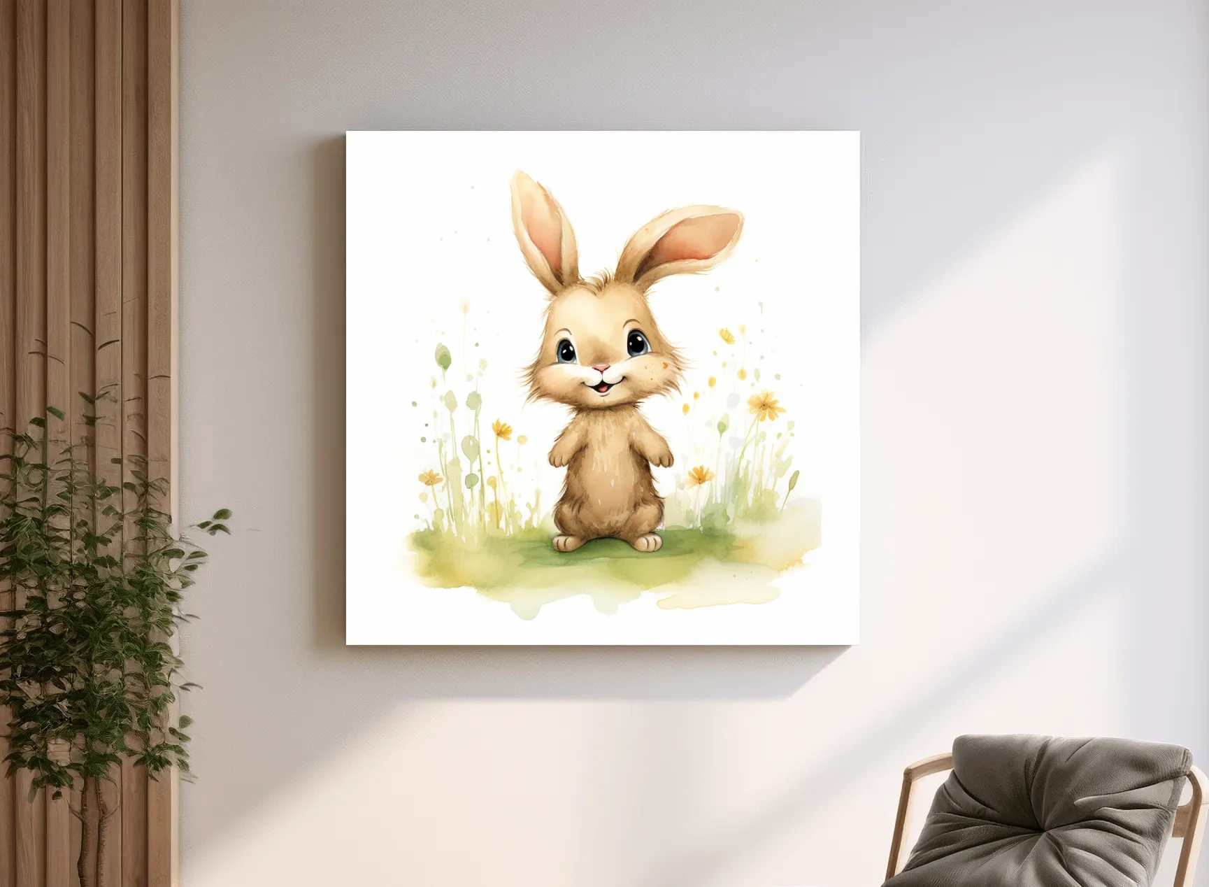 Cute Watercolor Bunny In Wildflowers - Whimsical Nursery Animal Wall Art