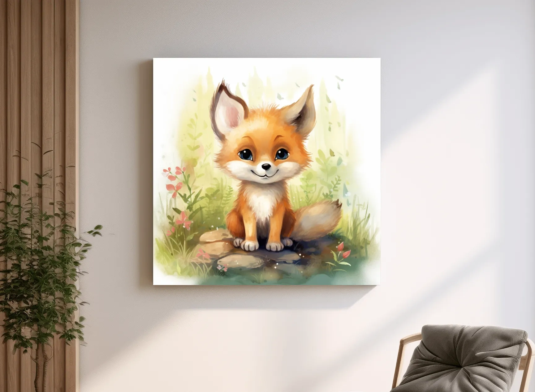 Cute Baby Fox Watercolor Illustration - Woodland Nursery Animal Wall Art