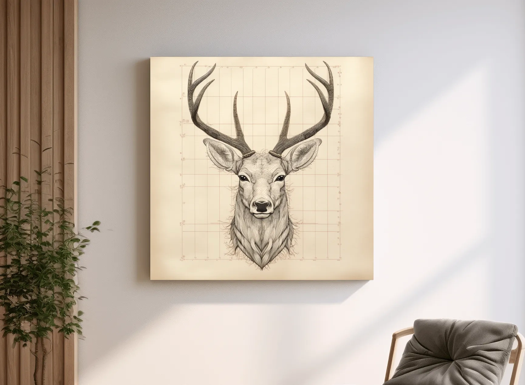 Vintage Deer Head Sketch Illustration - Rustic Wildlife Wall Art
