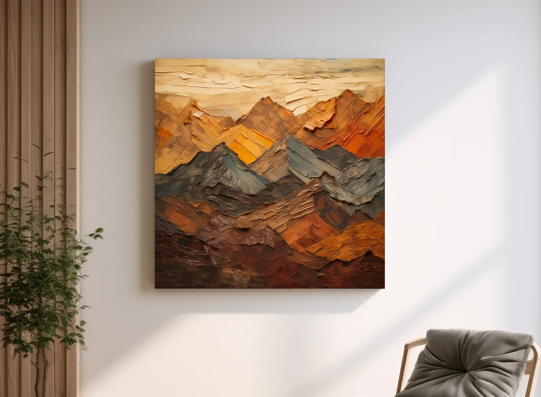 Textured Abstract Mountain Range Painting - Impasto Effect Rustic Landscape Wall Art