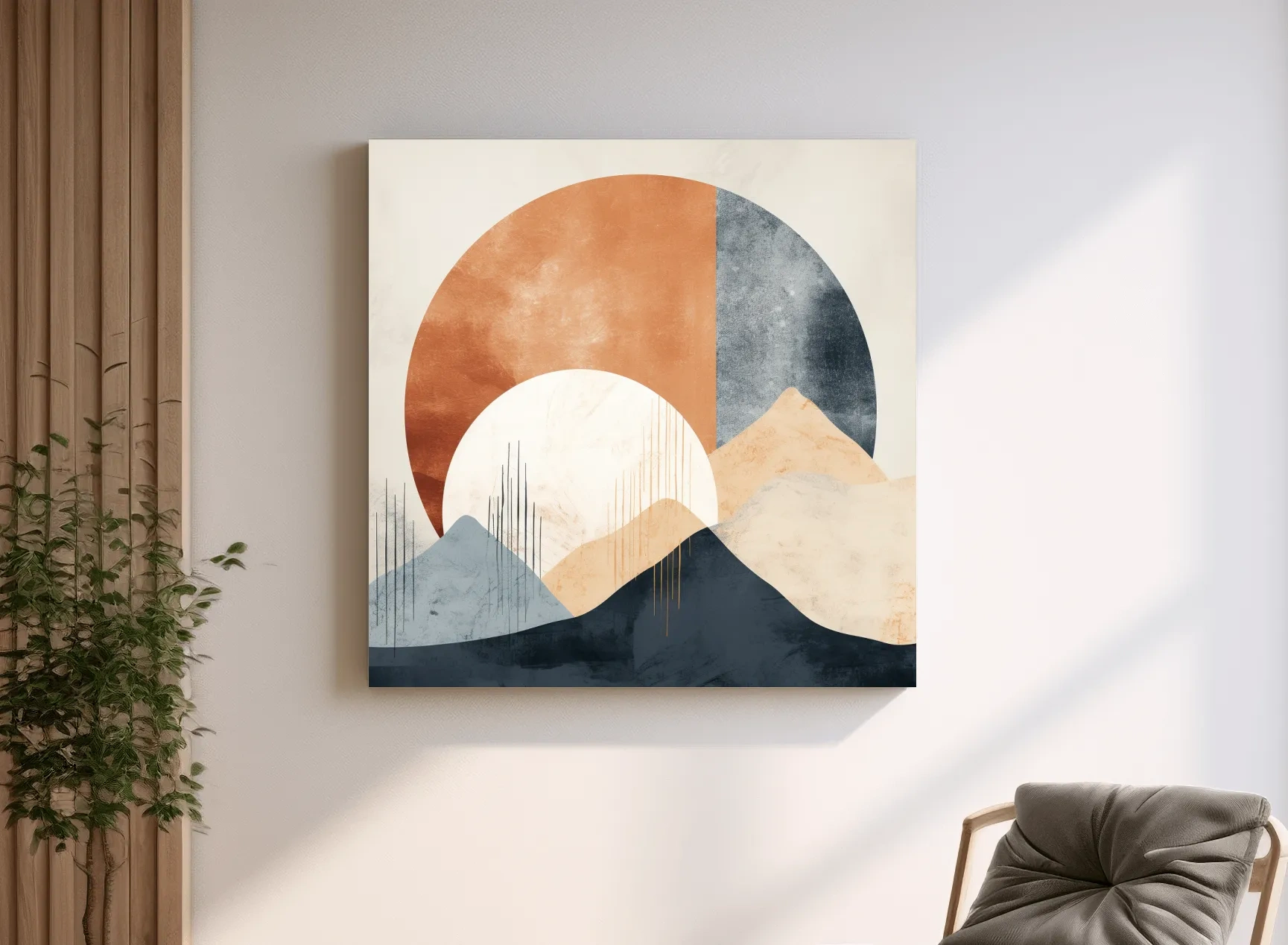 Abstract Geometric Mountain Sunrise - Mid Century Modern Landscape Wall Art