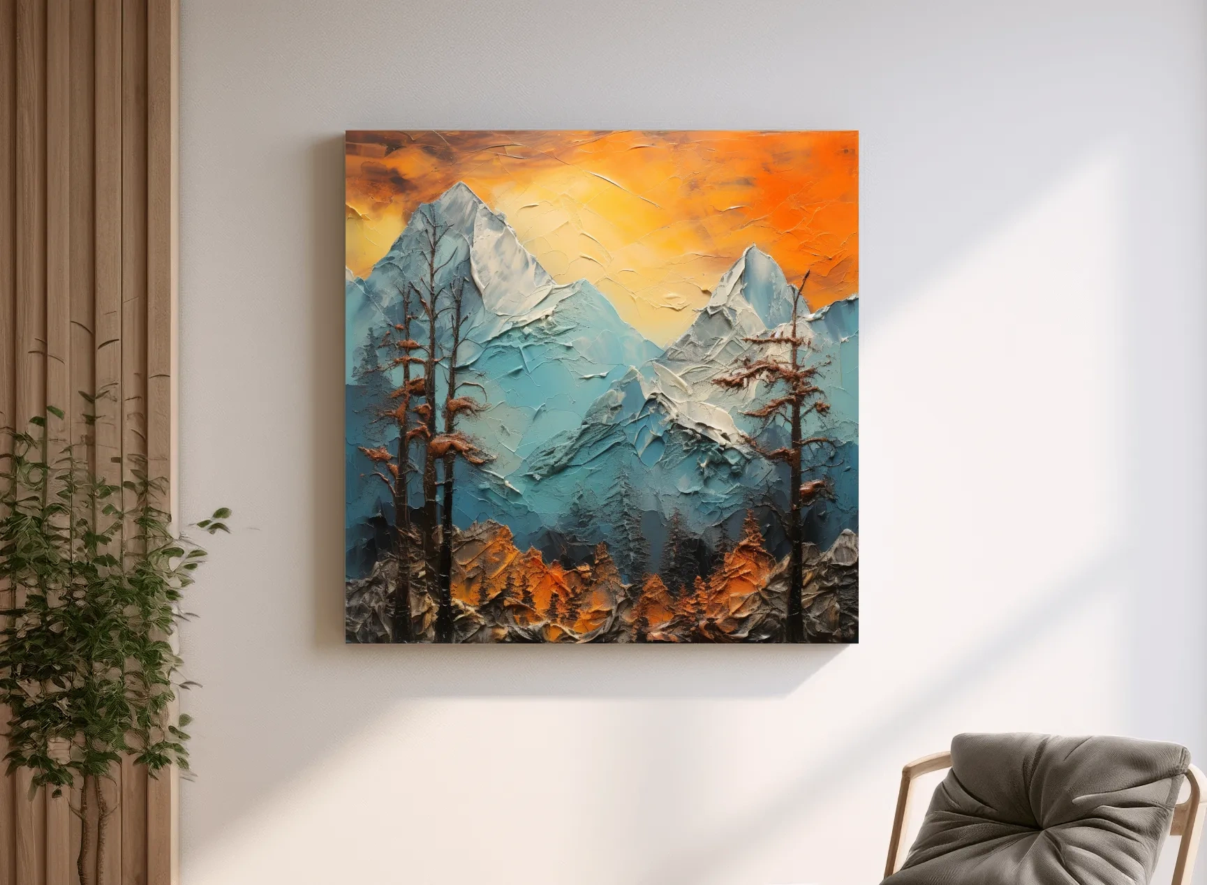 Abstract Alpine Mountains At Sunset - Impasto Effect Landscape Wall Art