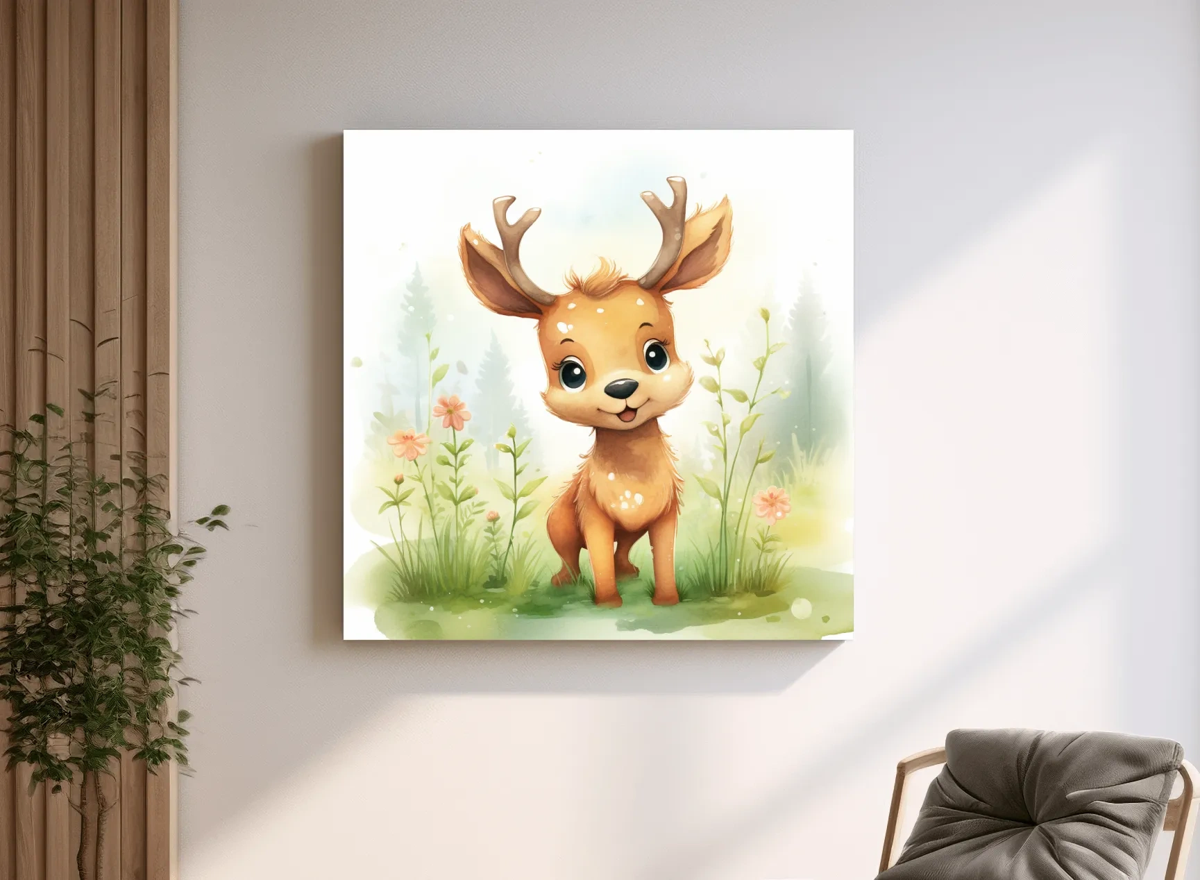 Cute Watercolor Baby Deer Illustration - Woodland Nursery Animal Wall Art