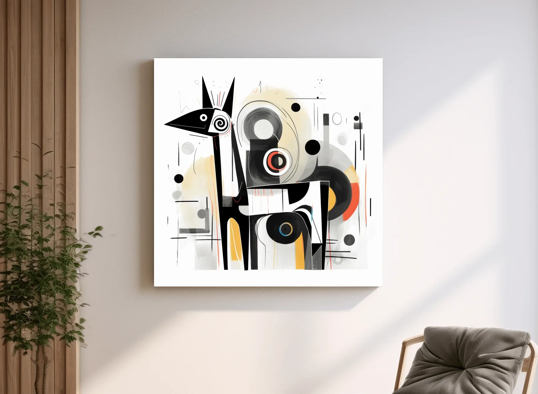Abstract mid-century style painting of a geometric deer