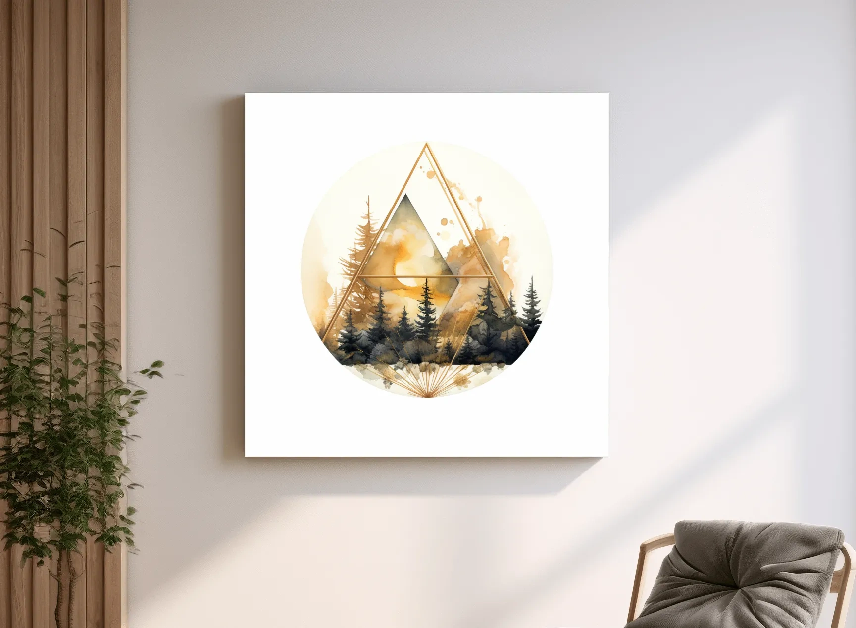 Elegent Geometric Watercolor Mountain Forest - Modern Rustic Landscape Wall Art