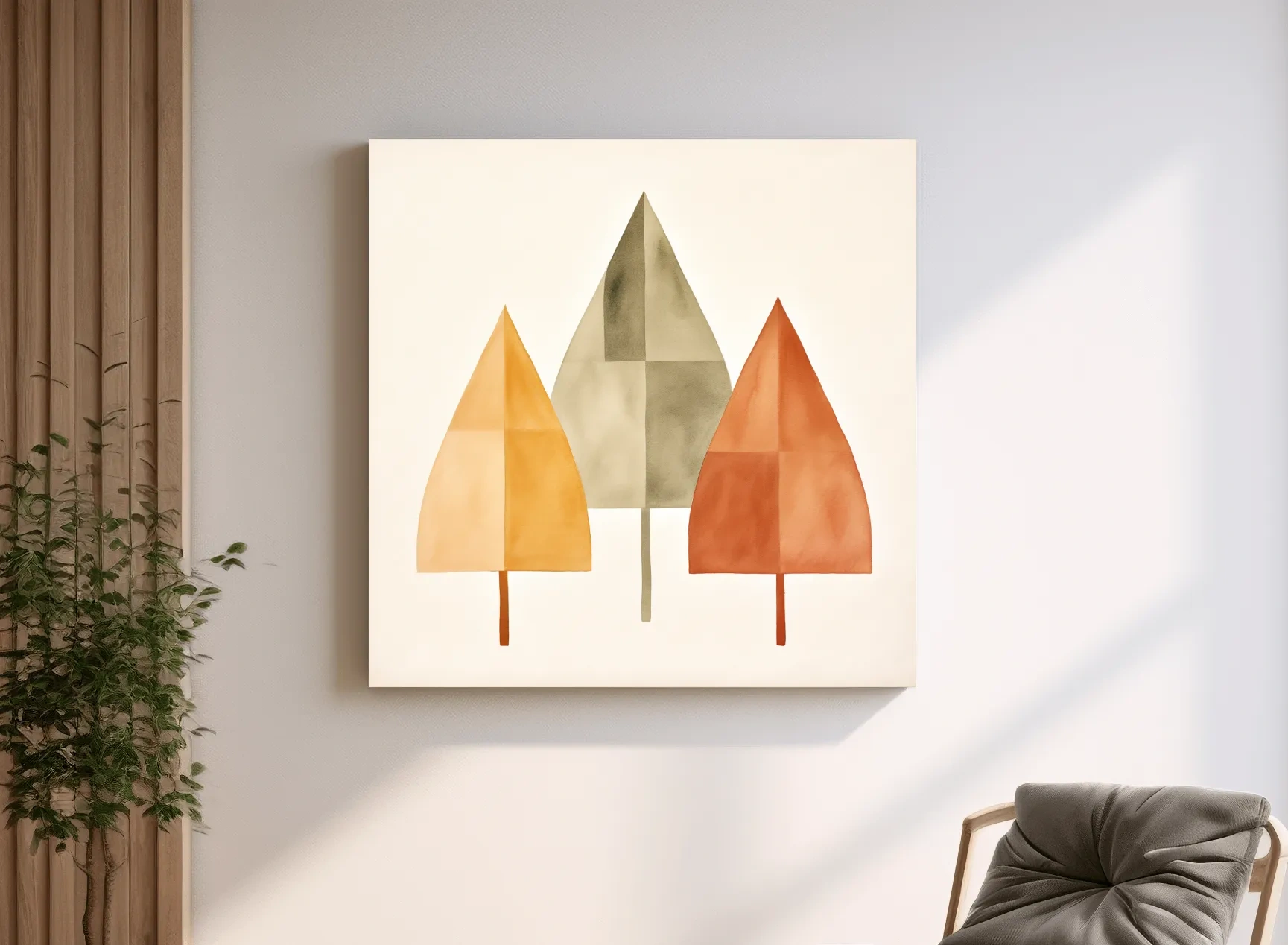 Minimalist Geometric Autumn Trees - Scandinavian Watercolor Forest Wall Art
