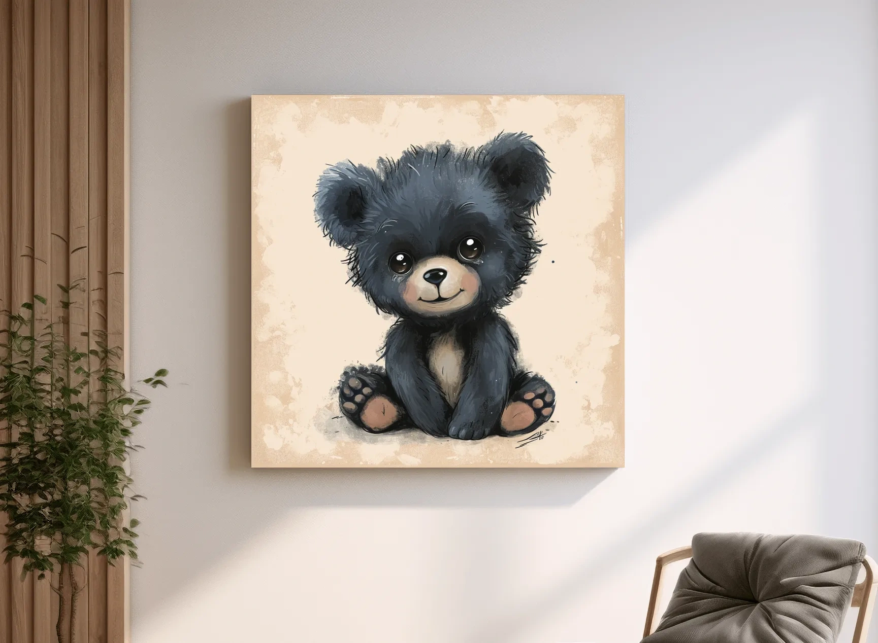 Cute Baby Bear Cub Painting - Whimsical Nursery Animal Wall Art