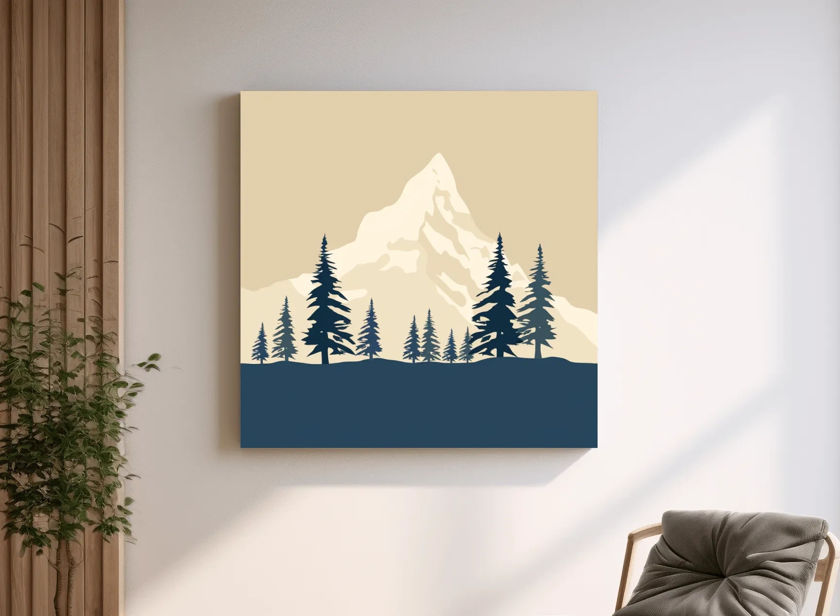 Minimalist Rustic Alpine Mountain Silhouette - Scandinavian Pine Forest Landscape Wall Art
