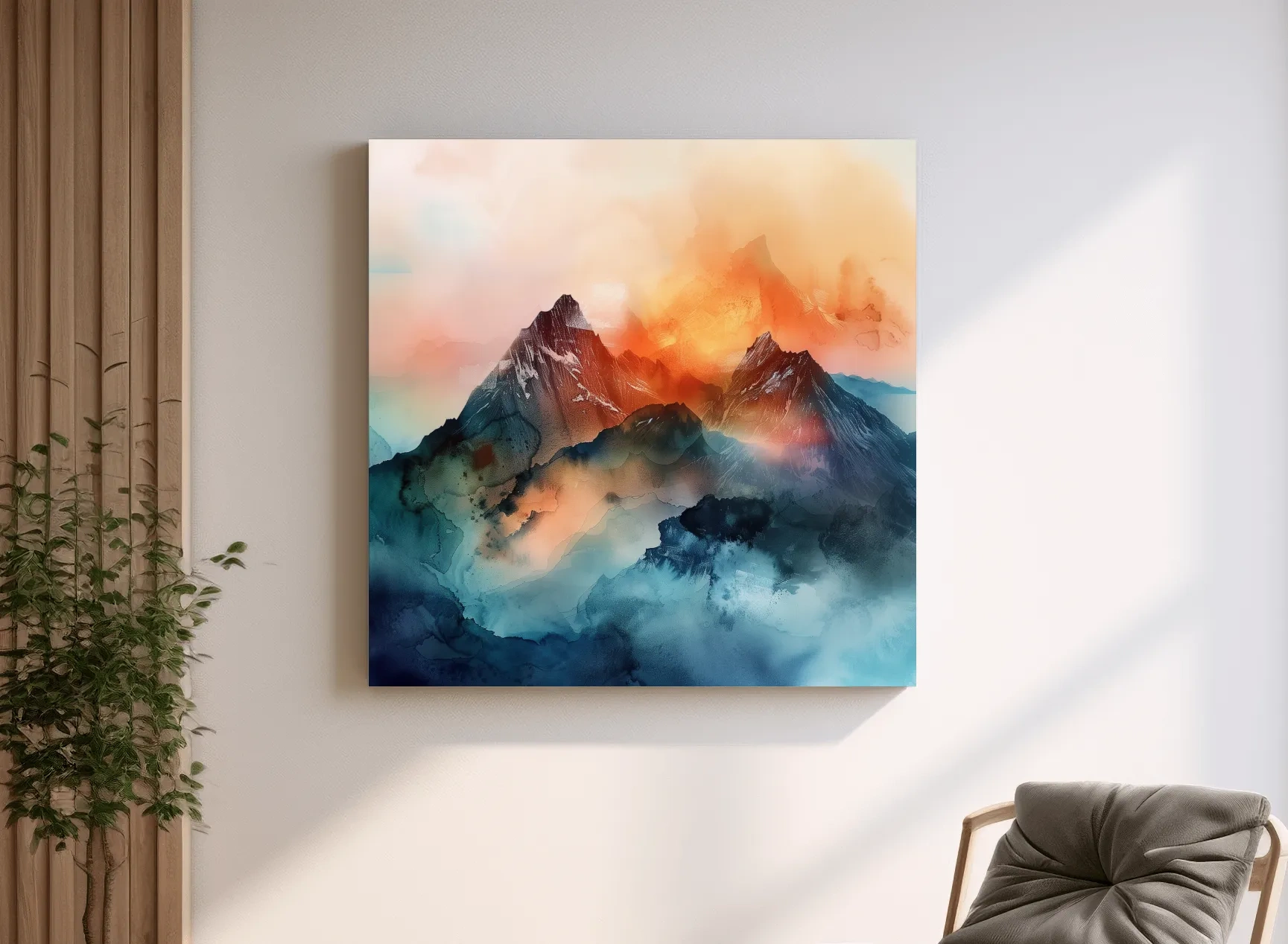 Vibrant Abstract Alpine Mountain Sunrise - Watercolor Landscape Artwork