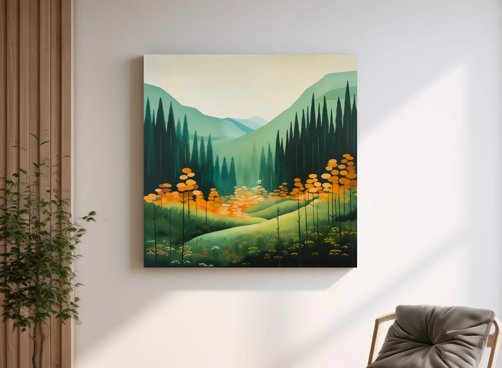 Serene Alpine Valley Pine Forest - Autumn Mountain Landscape Wall Art