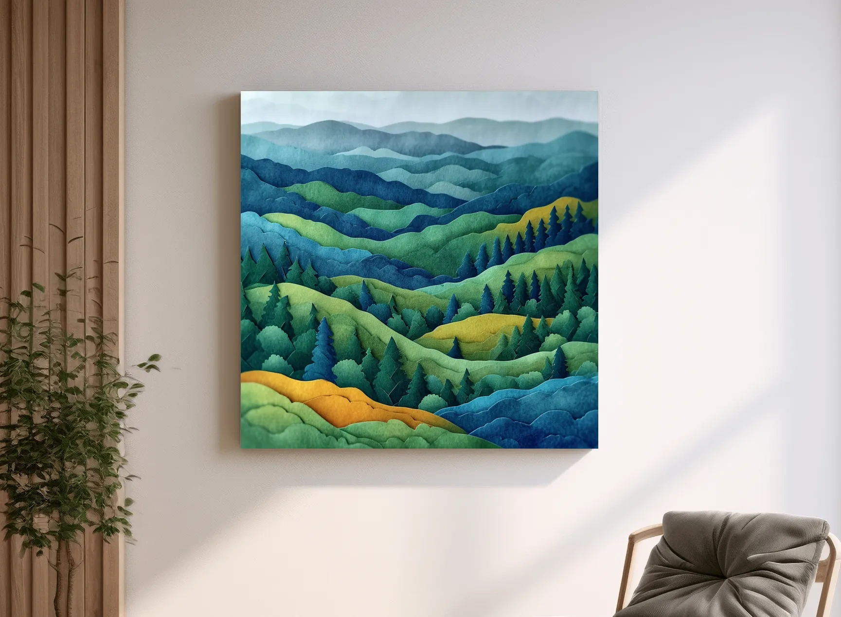 Layered Papercut Mountain Forest Landscape - 3D Effect Wall Art
