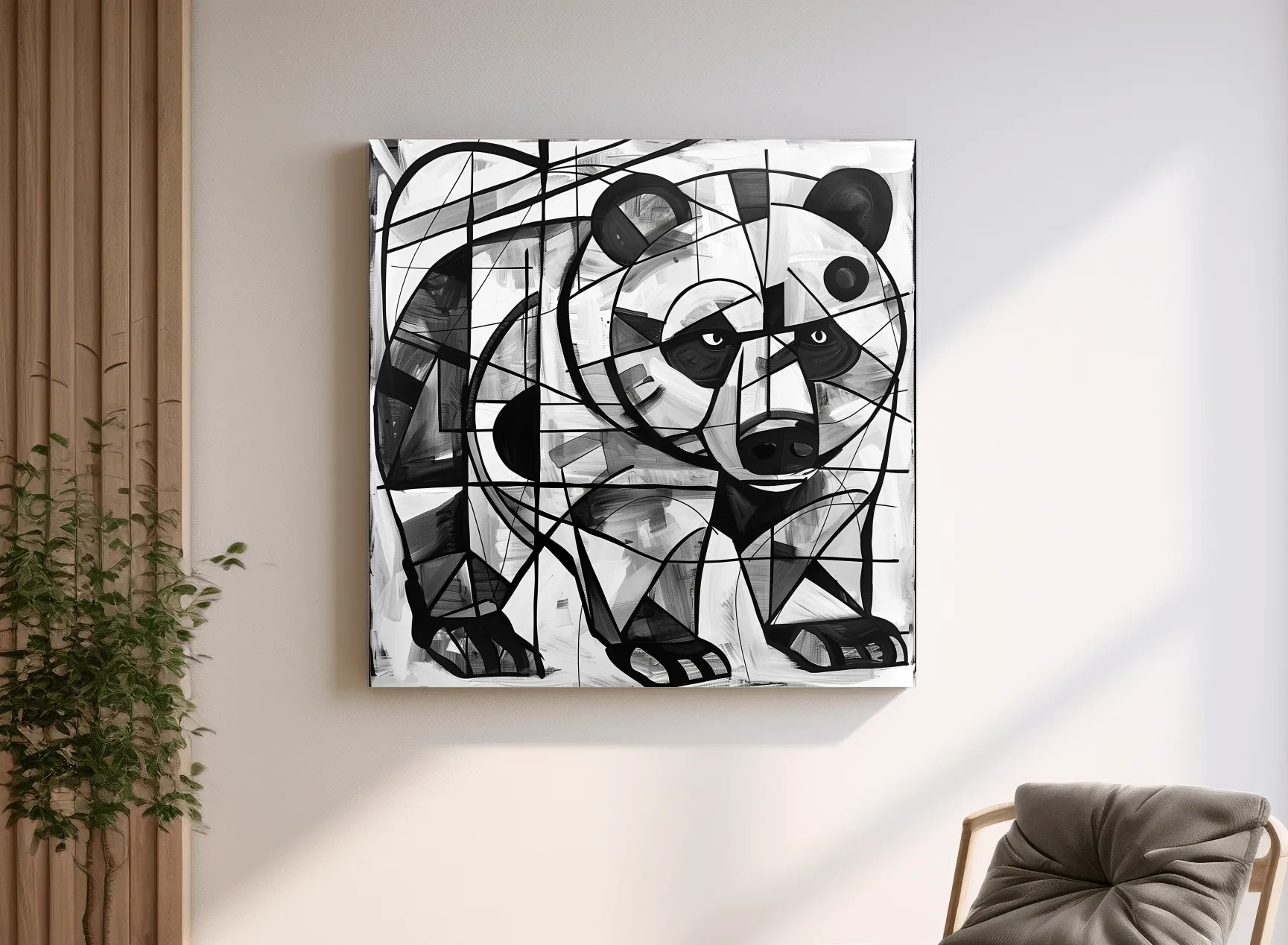 Abstract Cubism Bear Portrait Painting - Modern Wildlife Wall Art