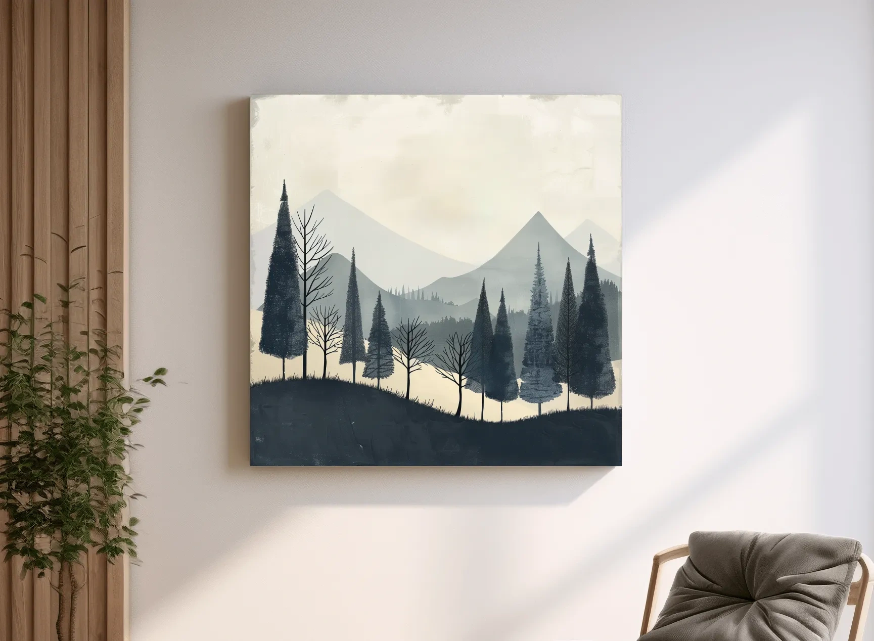 Minimalist Nordic Mountain Forest Landscape - Serene Scandinavian Nature Wall Art